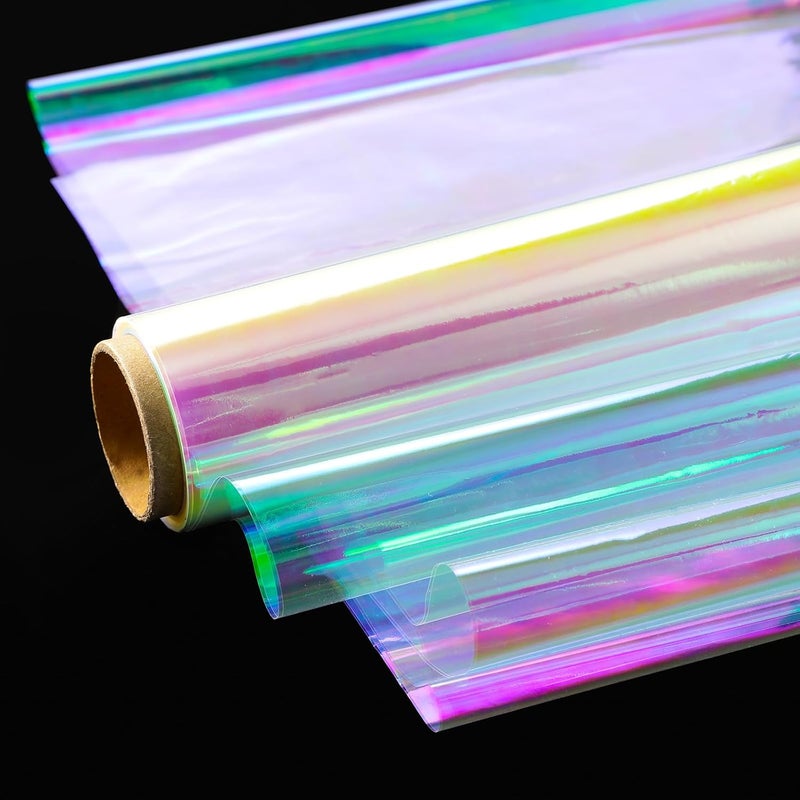 shareluck Iridescent Cellophane Wrap for Gift Baskets Christmas Rainbow Wrapping Film (50' Long x 17" Wide) Colored Film Roll to Wrap Gift Baskets, Flower, DIY Craft for Christmas Decor. - Image 1